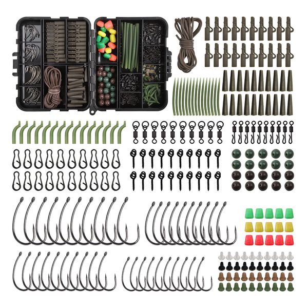 SHADDOCK 246pcs Carp Fishing Tackle Box Set, Fishing Accessories Kit Including Carp Hooks Quick-Change Swivels Anti-Tangle Sleeves Fishing Beads Corns Rig Tubing for Carp Fishing Hair Rigs