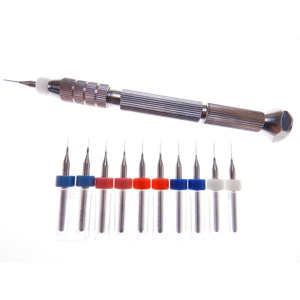 10pc .2 .25 .3 .35 .4mm 3D Printer Extruder Nozzle Clog KIT Bits + Pin Vise Tool