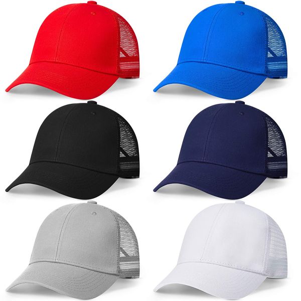 6 Pieces Unisex Baseball Cap Mesh Back Baseball Sun Hat Mesh Baseball Cap Mesh Trucker Cap Adjustable Mesh Snap Hats for Women Men Teen Boys Girls