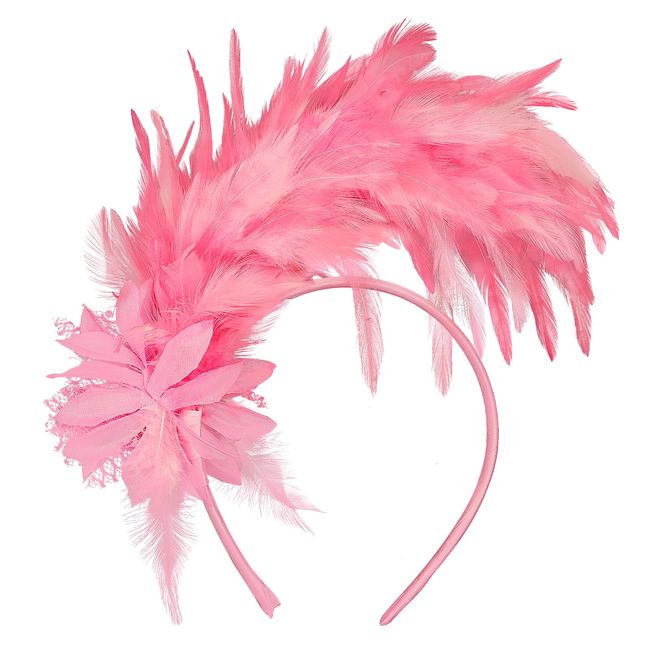 MWOOT Feather Headband, 1920s Feathered Headpiece, Pink Roaring 20s Fascinators for Women, Artificial Flower Feather Headwear, Hair Accessories for Cocktail Carnival Prom Tea Party Decoration