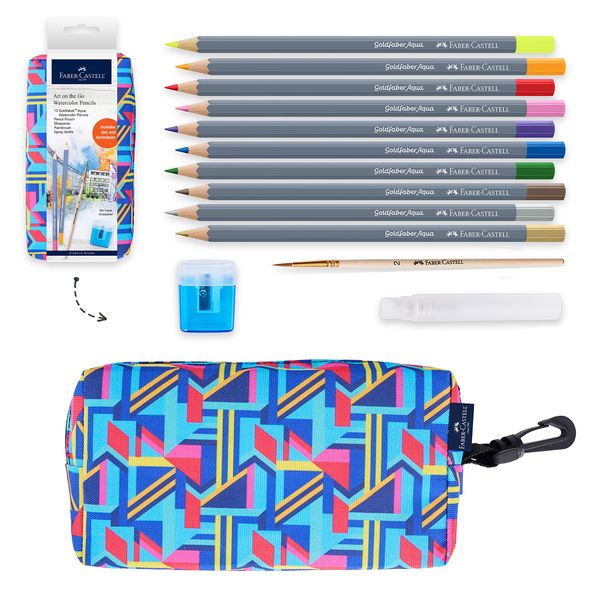 Faber-Castell Art on The Go Watercolor Pencils Set - Travel Watercolor Kit with 10 Goldfaber Watercolor Pencils, Pencil Pouch, No Mess Sharpener and Art Accessories