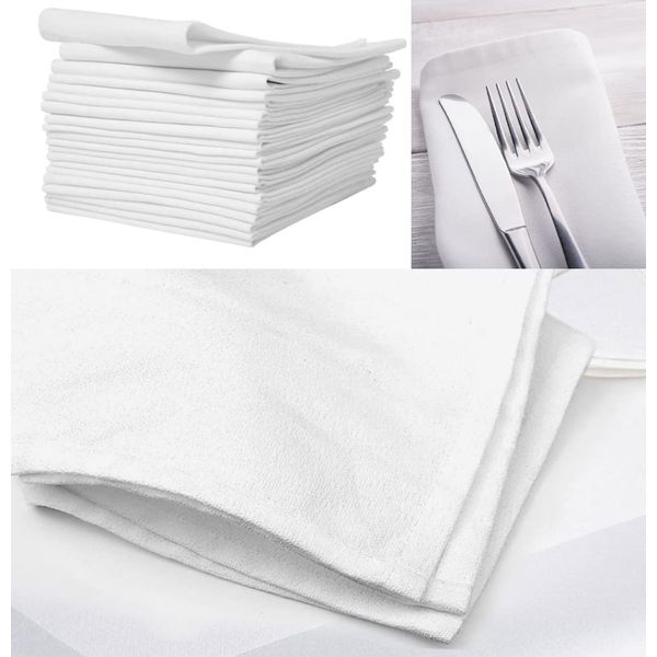 COTTON NAPKINS WHITE HANDMADE TABLE COCKTAIL DINNER LINEN - 50cm x 50cm - Set of 10 - Hotel, Home, Weddings, Restaurant & Event Quality.