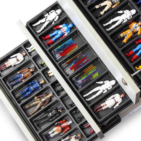 FIGURESLAB Plastic Action Figure Drawer Storage Container Storage Box, Toys Model Organizer Box Storage Container Case, Compatible with All 3.75 Inch action figures, 10 Pack, Black