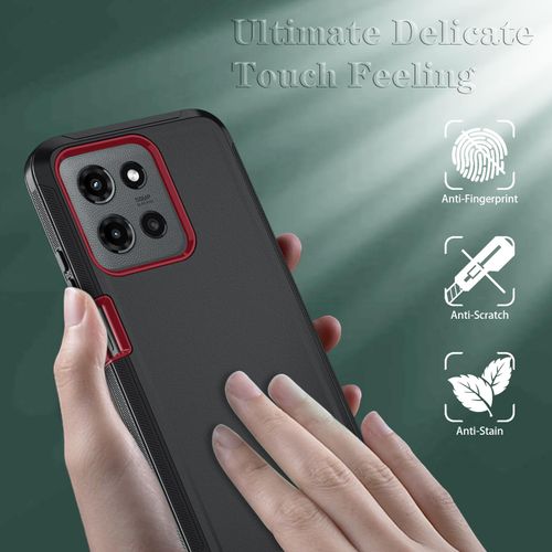 Qinmay Phone Case for Motorola Moto G 5G 2025/Moto G Play 5G 2025 Case with HD Screen Protector, Heavy Duty Shockproof & Dropproof 3-Layer Cover Phone Case,BalckRed