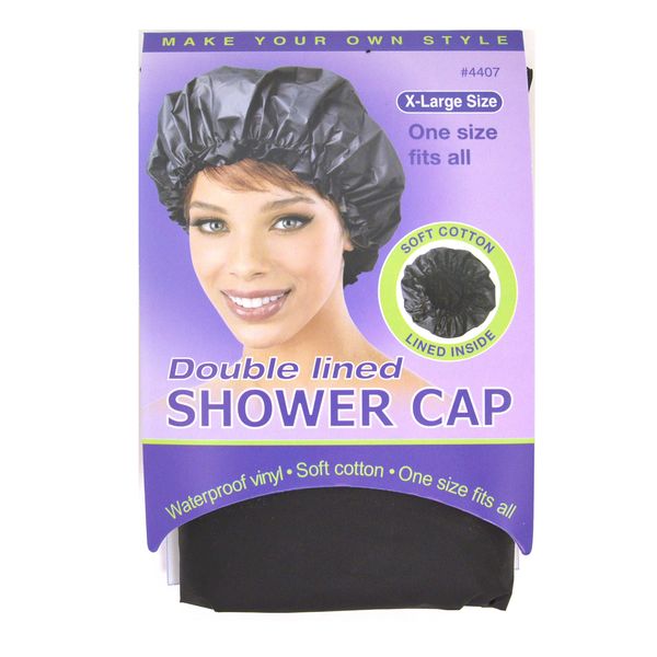 Annie X-large Double Lined Shower Cap Waterproof (Black) #4407