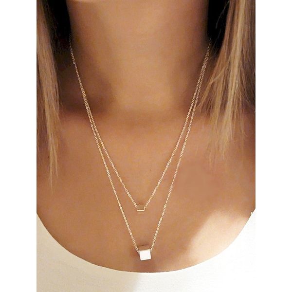 Cube Pendant Double Layer Necklace Set