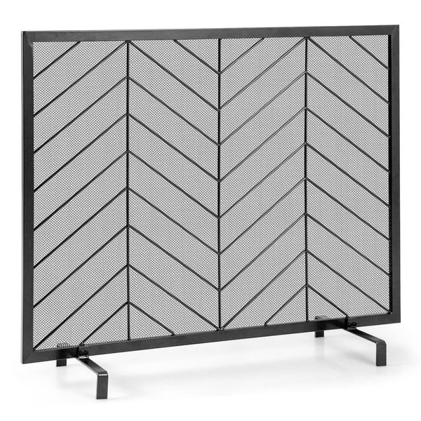 38" x 31" Single Panel Fireplace Screen Wrought Iron Mesh Fire Spark Guard Black