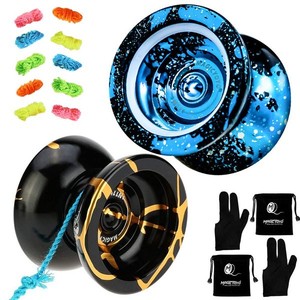 MAGICYOYO Professional Unresponsive Yoyo N11 Pack of 2, Pro Yoyo Alloy Metal Yoyo with 2 Bags, 2 Yo-yo Gloves, 10 Replacement Yoyo Strings