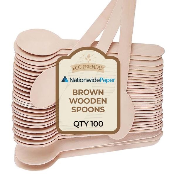 Nationwide Paper Disposable Wooden Cutlery Set of Forks, Knives, Spoons and Sporks (Wooden Spoons-100)