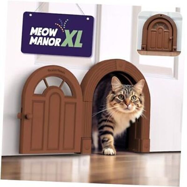 Cat Door Interior Door - Meow Manor Pet Door, 10.25 x 11 No Extra Large Brown