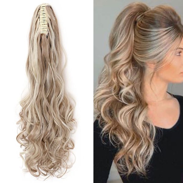 Kralle an Pferdeschwanz Clip in Extensions Haarverlängerung Claw on Ponytail Haarteil One Piece Haarteil Wie Echthaar 60cm Gewellt Sandy Blond & Bleichblond