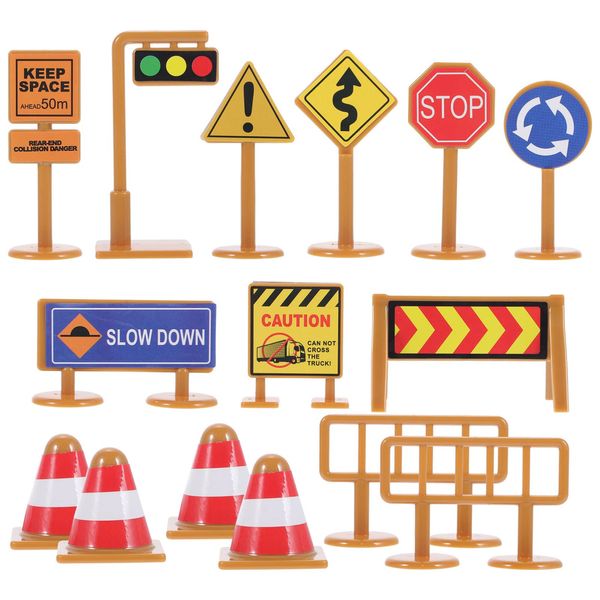 iplusmile Kids Toys 30pcs Traffic Road Signs Playset Street Signs Play Traffic Light Toys Traffic Cone Barricade Signs Crosswalk Signal Toys for Kids Educational Toy Mini Toys Mini Toys