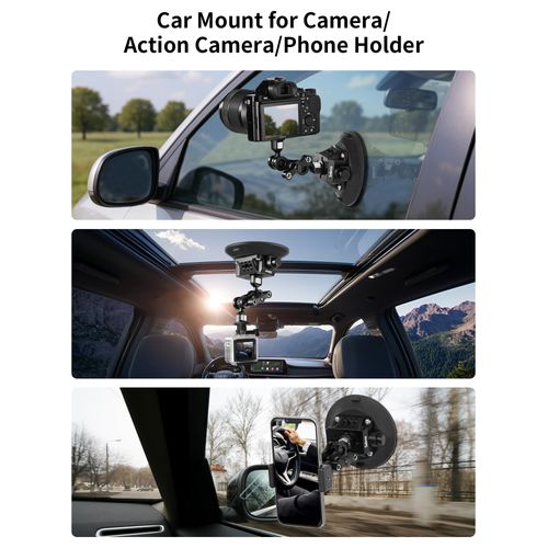 Selens 4.6"/11.7cm Suction Cup Mount with Butterfly Gimbal,Car Mount for Camera/Action Camera/Phone Holder, Mount on Car Windshield or Window，with 1/4" & 3/8" Mounting Holes for Camera