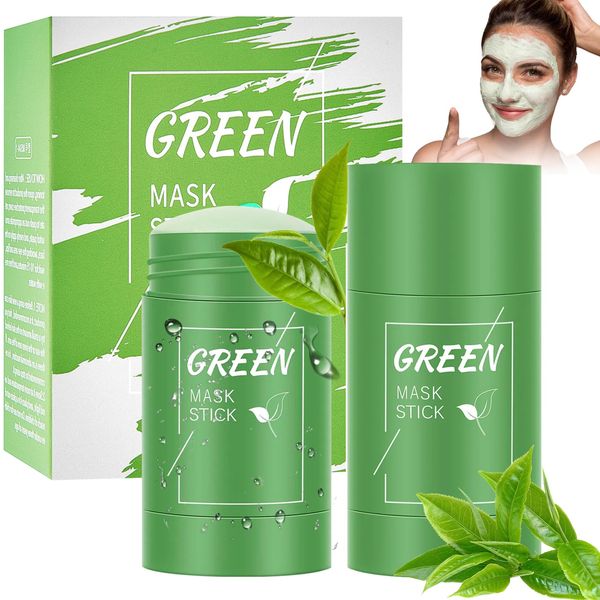 2 Stück Green Mask Stick,Grüner Tee Maske,Green Tea Clay Mask,Grüntee Purifying Clay für Befeuchtet und Kontrolliert das Öl,Für Schönheitsreinigung Haut feuchtigkeitsspendend pflegend