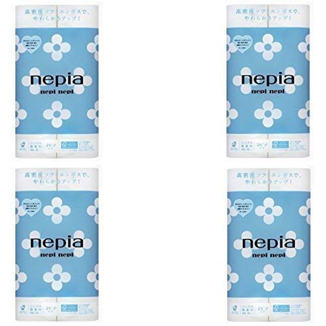 Nepia Nepinepi Toilet Roll, 12 Rolls, Single (166.6 ft (50 m) Rolls, Unscented (4 Pieces)