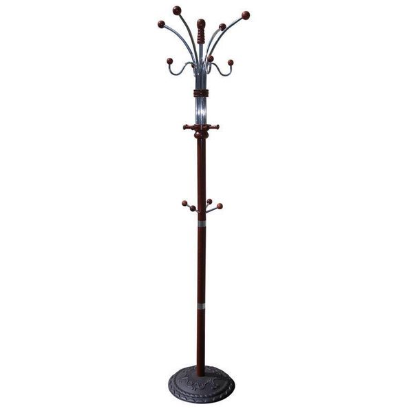 STURDY CHERRY FINISHED WOOD AND METAL COAT RACK  STAND 73" H