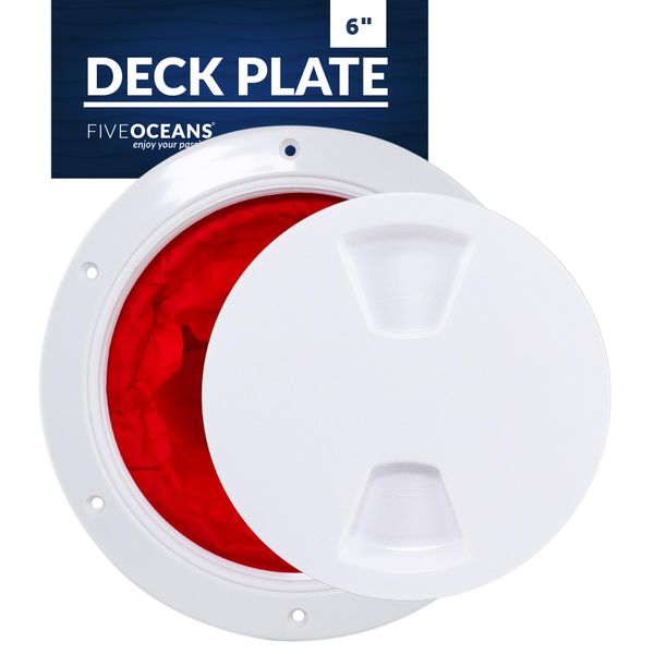 Five Oceans 6" Boat Hatch, Marine Round Inspection Deck Plate Hatch with Detachable Cover and Storage Bag, UV-Resistant ABS White Plastic, for Pontoon, Fishing Boat, Bass Boat, RVs, Caravan - FO4467