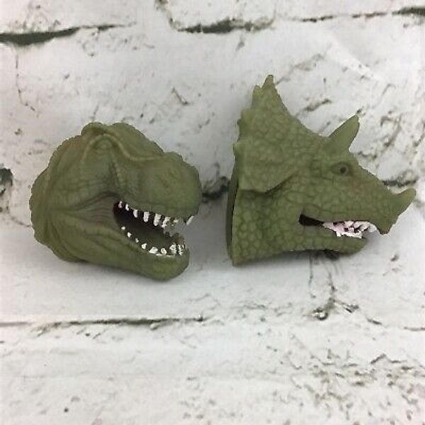 Rubber Finger Puppet Dinosaurs Lot Of 2 Triceratops Tyrannosaurus Rex