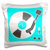 3dRose Turquoise Retro Record Player Throw Pillow Covers, 16" x 16", White