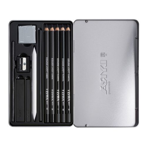 LYRA Rembrandt Art Specials, Fine Art Sketching Pencil Set, Metal Box, 12 Piece Charcoal Set, Assorted Pencils and Accessories, Ideal for Professionals & Students