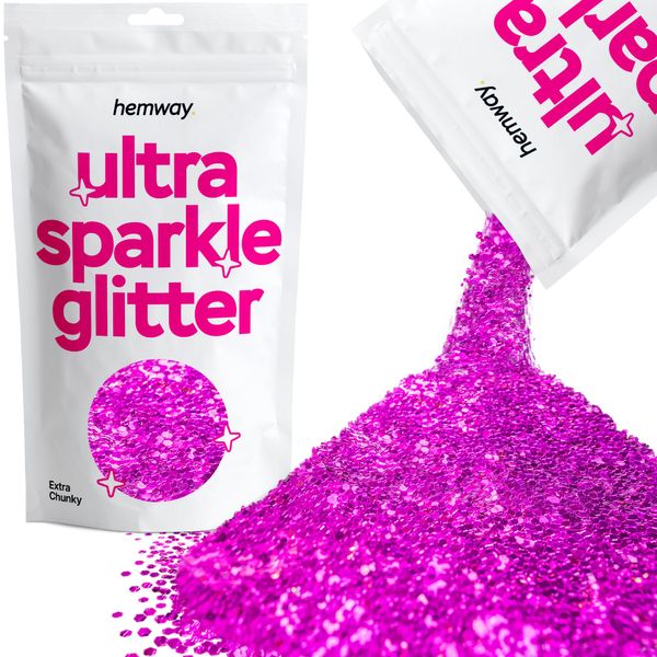 Fuchsia Pink Extra Chunky Ultra Sparkle Glitter, 100g / 3.5oz Glitters Powder Packs for Resin, Craft Glitter for Tumblers Candle Slime, Festival Body Face Nail Glitter Pink