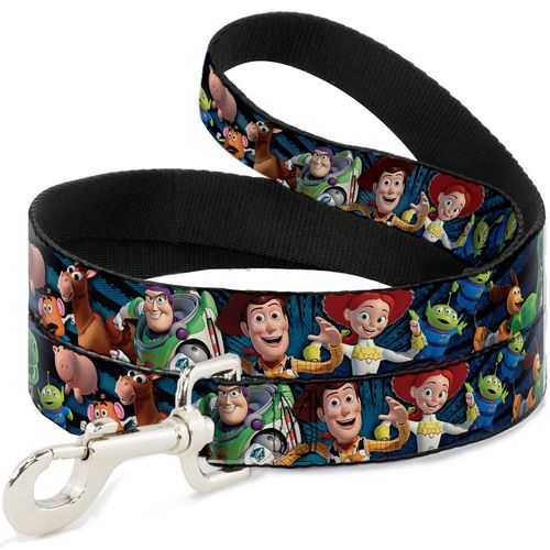 Buckle-Down Pet Leash - Toy Story Characters Running Denim Rays - 6 Feet Long - 1" Wide