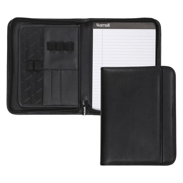 Samsill Professional Padfolio, Faux Leather Junior Portfolio with Zipper, 10.1 Inch Tablet Sleeve, with 7 x 10 Inch Notepad, Black