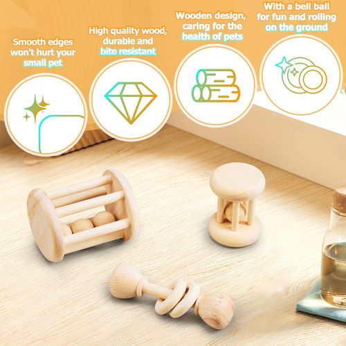 AOWPFVV 3 Pcs Natural Wooden Bunny Toys, Safe Rabbit Toys for Guinea Pig Chinchillas Hamsters Small Animals Playing Teeth Grinding Indoor Outdoor