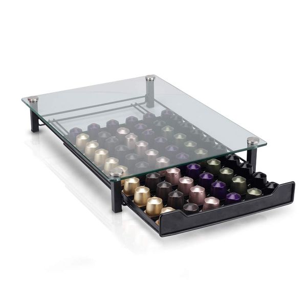 RECAPS Coffee Pod Holder Storage Drawer Compatible with Nespresso OriginalLine Coffee Pods Kitchen Organizer Black Holds 60 Pods