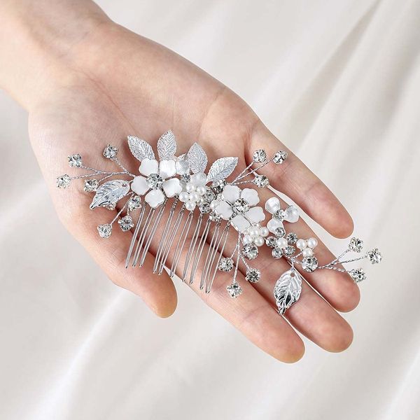 Evild Flower Hair Comb Silver Wedding Rhinestone Hair Side Comb Pearls Bride Headpieces Crystal Bridal Hair Accessories for Women