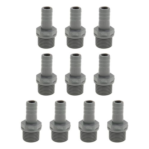 Hihaha Plastic Hose Barb Fitting 0.5" 1/2"G Male Thread Straight Pipe Connector Grey 10 Pcs
