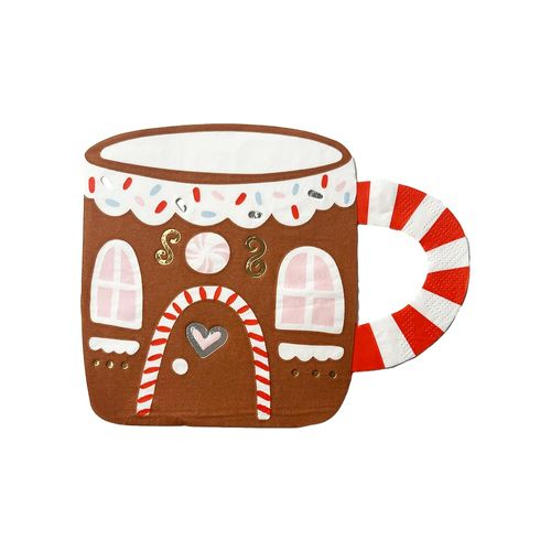 Daydream Society Baking Spirits Bright - Large Napkins - Gingerbread House Mug Pattern - Large Napkins in Pastel Colors - Pack of 16 Napkins - For Birthdays, Holidays and more
