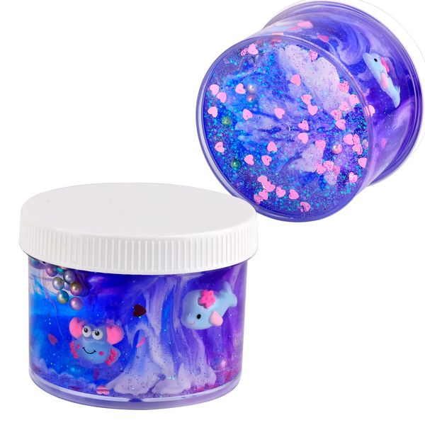 Crystal Clear Slime with Marine Animals Cute Slime Charms Crabs and Dolphins, Scented DIY Putty Toy Gifts for Girls and Boys(200ml)