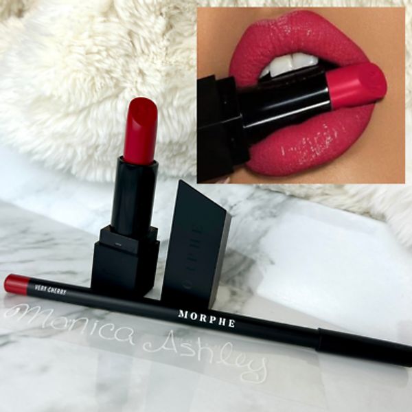 NEW Morphe Candy Red 2 Piece Lip Set ~True Love Lipstick + Very Cherry Lip Liner