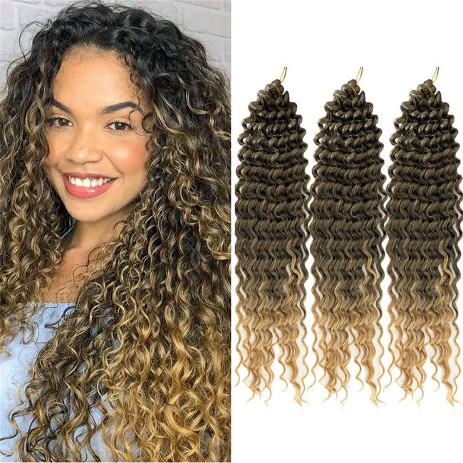 22 Inch Ocean Wave Crochet Hair 3 Packs Wave Deep Twist Braiding Hair Curly Crochet Hair Deep Ripple Crochet Synthetic Braids Hair Extension for Black Women (22 Inch, T27)