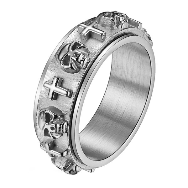 OIDEA Herren Spinner Ring Schädel: Spinnringe mit Totenkopf Cool Fidget Ringe Geschenk für Männer Silber 57 (18.1)