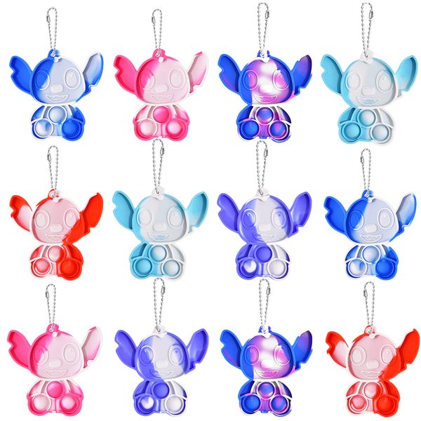 Yeefunjoy 12PCS Pop Keyring It Fidget Toys Pack Party Favors Bag Fillers for Kids, Stitch Mini Pop Fidget Toy Keychain Bubble Sensory Toy, Stress Relief Keyring Keychain Toy for Girls Boys Kids Adults