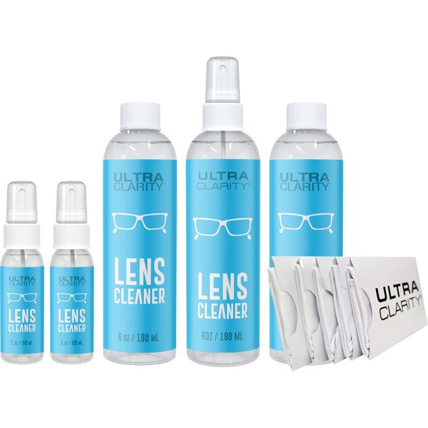 ULTRA CLARITY Powered by Nano Magic | Lens Cleaner 22oz Value Pack | 2 2oz Sprays, 6oz Spray, 2 6oz Refills, 5 Microfiber Cloths | Ideal for Coated Glasses Sunglasses Goggles Glass Lenses Streak-Free