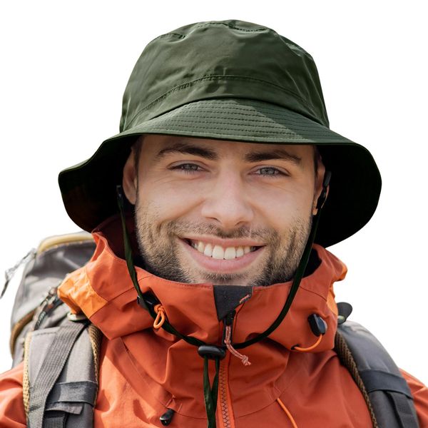 TOP-EX Mens Waterproof Bucket Hat for Walking Golf Safari Rain Hats UPF 50+ Sun Hat Packable All Weather Hat Windproof Chin Strap Breathable Adjustable Green XL/XXL