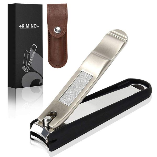 KIMINO Nail Clippers with Cover (Small), Nail Clippers with Cover (Nail Clippers Plus Fine File, Splash Preventive Nail Clippers), Anti-Slip, Nail Clippers, Winding Nails, Stainless Steel, Nail Clippers, For Hands and Feet with Leather Storage Bag