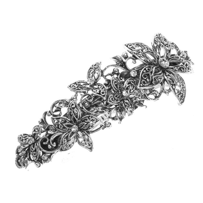 Antique Vintage Silver Filigree Floral French Barrette Hair Clip Bridal Prom for Women Girls by Glitz4Girlz