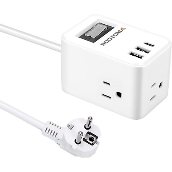 Germany France Travel Power Adapter Power Strip, Schuko European Plug with 3 USB