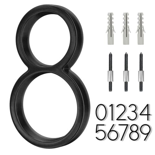 6" Stainless Steel Floating House Number 8, Metal Modern House Numbers, Mailbox Decor Number with Nail Kit, Coated Black, 911 Visibility Signage (Large 8)