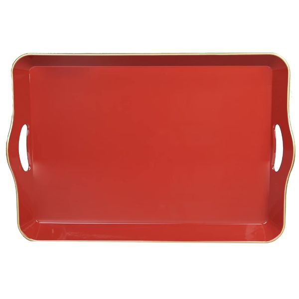 Spsyrine Large Red Decorative Tray, Elegant Plastic Serving Tray with Handles, Coffee Table Tray for Ottoman, Living Room, Home Decor 17.3"*11.8"*2"