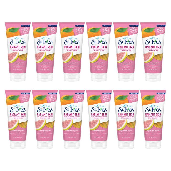 12-Pack New St Ives Scrub, Even & Bright Pink Lemon & Mandarin Orange 6 Ounce