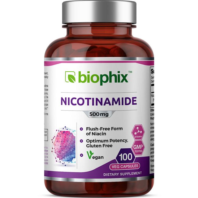 Biophix Nicotinamide Vitamin B-3 Flush-Free 500 mg 100 Vegetarian Capsules