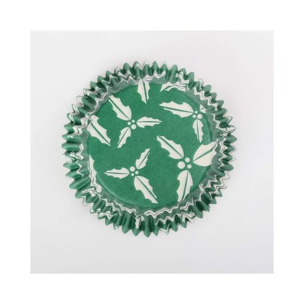 Green Holly Printed Baking Cases - 54 per Pack