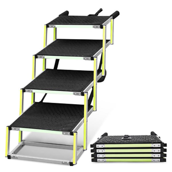 PRIORPET 4-Step Medium to Large Dog Ramp - Foldable, Glow in The Dark Marking