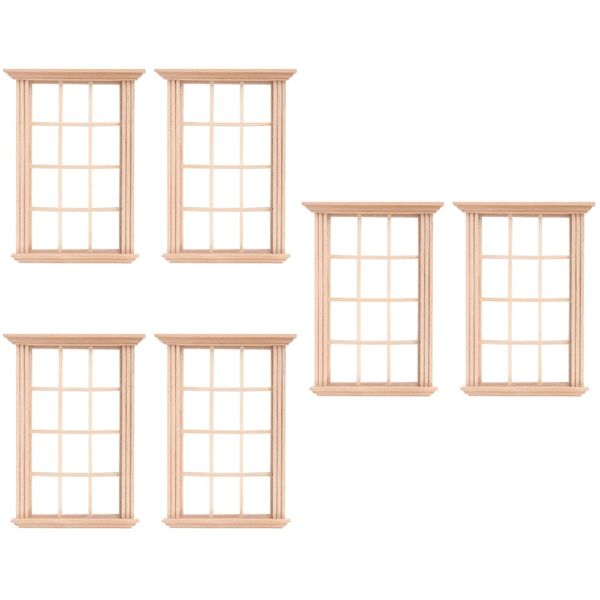 DOITOOL 6PCS Dollhouse Windows, 1: 12 Scale Miniature Dollhouse Furniture Window Frame, 12- pane Window Frame Model for Dolls Houses Decoration ( 4.52X3.26X0.79inch )