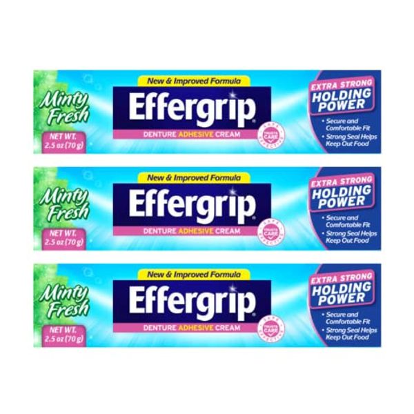 Effergrip Denture Adhesive Cream, Extra Strong Holding Power, 2.5 oz. (Pack of 3)